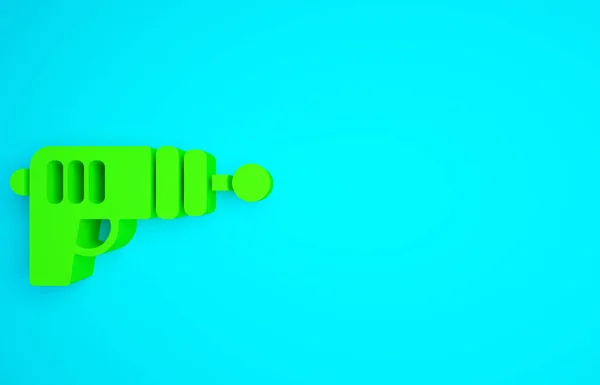 Groene Straal Pistool Icoon Geïsoleerd Blauwe Achtergrond Laserwapen Ruimtestraal Minimalisme — Stockfoto