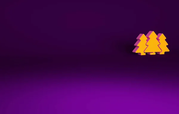 紫色の背景に孤立したオレンジの木のアイコン 森のシンボル 最小限の概念 3Dイラスト3Dレンダリング — ストック写真