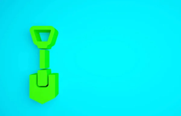 青の背景に隔離された緑のシャベルアイコン 園芸用具 農業のためのツール 最小限の概念 3Dイラスト3Dレンダリング — ストック写真