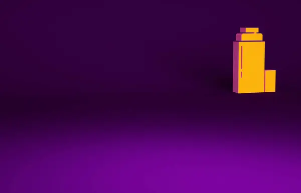 紫色の背景に隔離されたオレンジ色の魔法瓶コンテナアイコン 熱フラスコアイコン キャンプやハイキング機器 最小限の概念 3Dイラスト3Dレンダリング — ストック写真