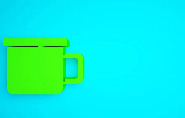 Ícone Caneca Metal Camping Verde Isolado Fundo Azul Conceito Minimalismo — Fotografia de Stock