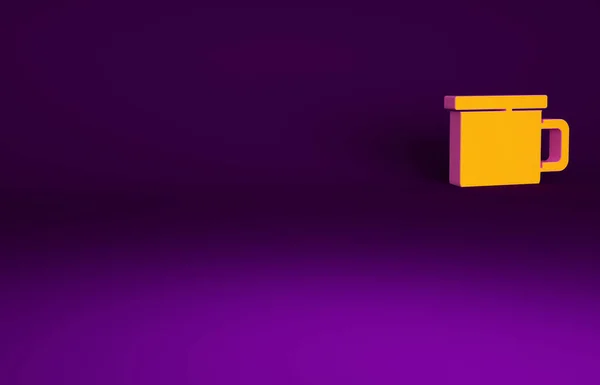 橙色露营金属杯子图标隔离在紫色背景 最低纲领的概念 3D渲染3D插图 — 图库照片