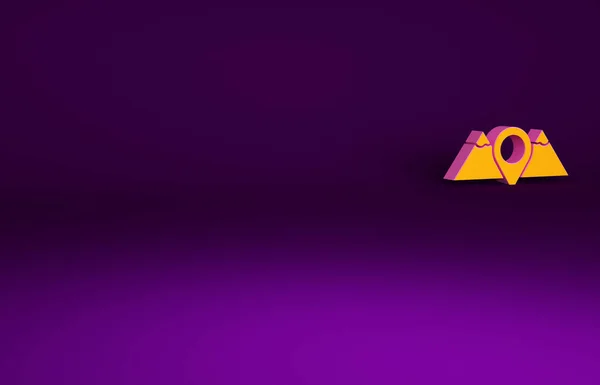Orange Localización Montañas Icono Aislado Sobre Fondo Púrpura Símbolo Victoria — Foto de Stock