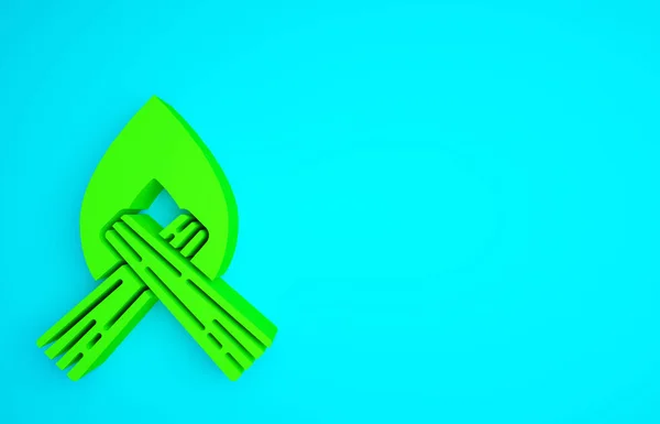 Icono Fogata Verde Aislado Sobre Fondo Azul Quema Hoguera Con — Foto de Stock
