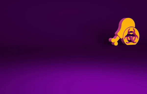 オレンジGmoは紫色の背景に単離されたチキンアイコンを研究する 鶏に注射されている注射器 最小限の概念 3Dイラスト3Dレンダリング — ストック写真