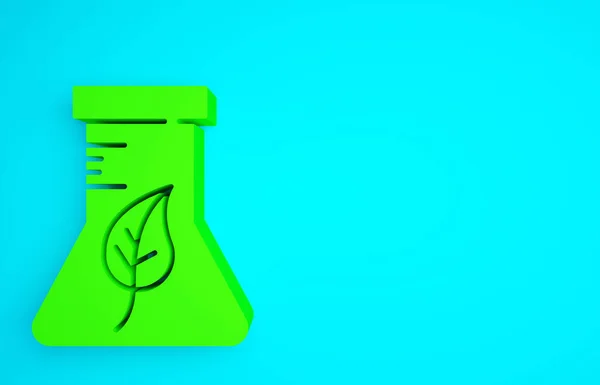 Green Test tube and flask chemical laboratory test icon isolated on blue background. Laboratory glassware sign. Minimalism concept. 3d illustration 3D render.