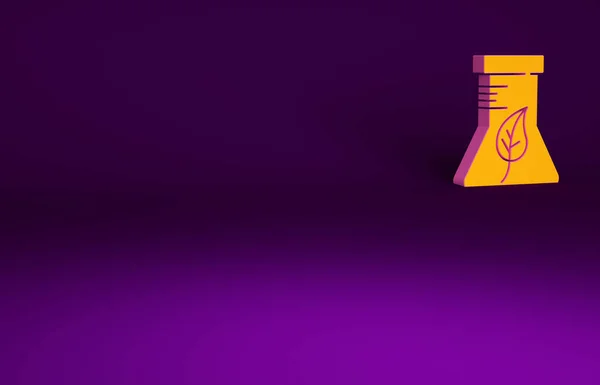 オレンジ試験管とフラスコ化学実験室の試験アイコンは紫色の背景に隔離されています 研究室のガラス製品のサイン 最小限の概念 3Dイラスト3Dレンダリング — ストック写真