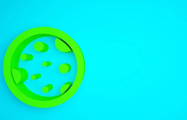 绿色培养皿 带有蓝色背景分离的细菌图标 最低纲领的概念 3D渲染3D插图 — 图库照片