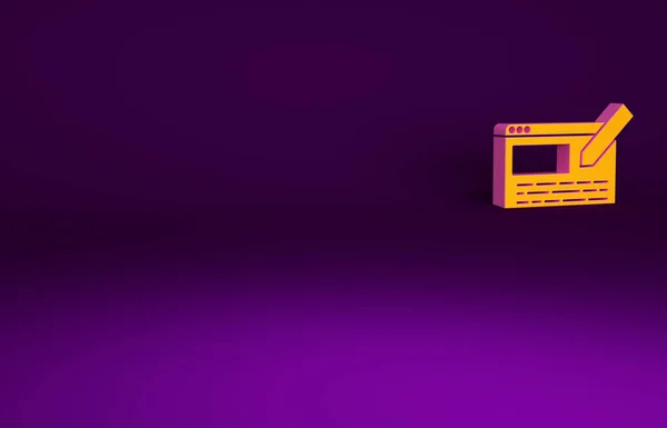紫の背景にオレンジのUiやUxデザインのアイコンが隔離されている 最小限の概念 3Dイラスト3Dレンダリング — ストック写真