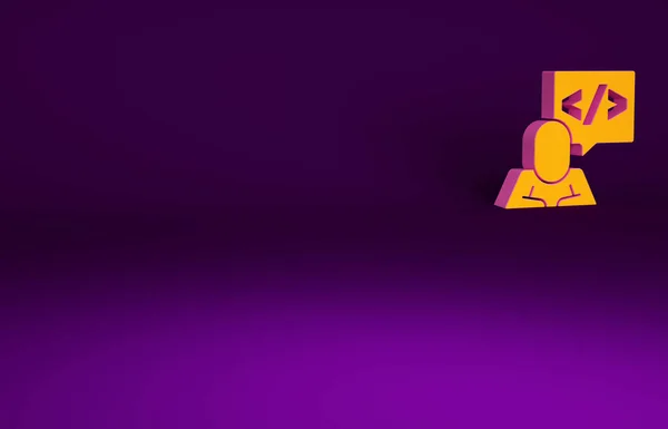 オレンジ色のWebデザインと紫色の背景に隔離されたフロントエンド開発アイコン 最小限の概念 3Dイラスト3Dレンダリング — ストック写真