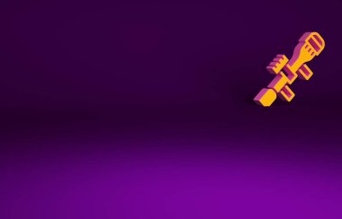 Mor arka planda izole edilmiş turuncu keskin nişancı optik görüş ikonu. Keskin nişancı dürbünü. Minimalizm kavramı. 3d illüstrasyon 3B canlandırma.