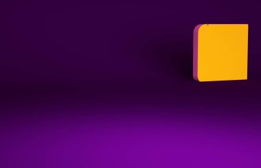 Mor zemin üzerinde tabanca ya da silah ikonu olan turuncu kitap. Polis ya da askeri silah. Küçük ateşli silah. Silah kataloğu. Minimalizm kavramı. 3d illüstrasyon 3B canlandırma.