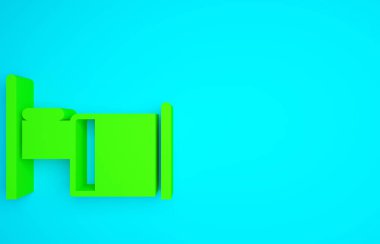 Yeşil Hastane yatak ikonu mavi arka planda izole edildi. Minimalizm kavramı. 3d illüstrasyon 3B canlandırma.