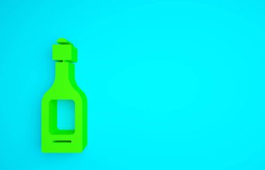 Mavi arkaplanda yeşil şampanya ikonu var. Minimalizm kavramı. 3d illüstrasyon 3B canlandırma.