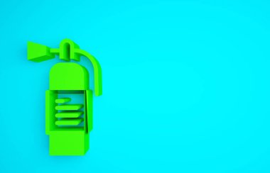 Mavi arka planda yeşil yangın söndürme ikonu izole edildi. Minimalizm kavramı. 3d illüstrasyon 3B canlandırma.