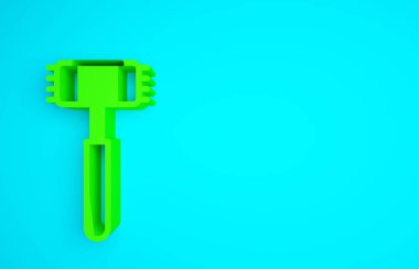 Yeşil Mutfak çekiç ikonu mavi arkaplanda izole edilmiş. Et çekici. Minimalizm kavramı. 3d illüstrasyon 3B canlandırma.