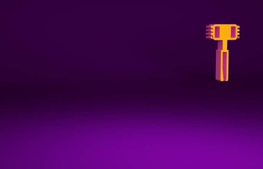 Mor arka planda izole edilmiş turuncu mutfak çekiç ikonu. Et çekici. Minimalizm kavramı. 3d illüstrasyon 3B canlandırma.