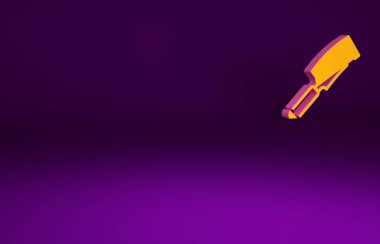 Mor arkaplanda turuncu et helikopter simgesi izole edildi. Kasap bıçağı. Et için mutfak bıçağı. Kasap bıçağı. Minimalizm kavramı. 3d illüstrasyon 3B canlandırma.