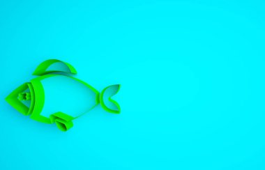 Yeşil Balık simgesi mavi arkaplanda izole edildi. Minimalizm kavramı. 3d illüstrasyon 3B canlandırma.