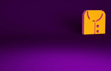 Mor arkaplanda izole edilmiş turuncu takım elbise simgesi. Smokin mi? Kravatlı gelinlik. Minimalizm kavramı. 3d illüstrasyon 3B canlandırma.