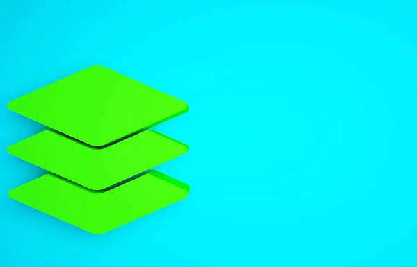 Green Layers icon isolated on blue background. Minimalism concept. 3d illustration 3D render.