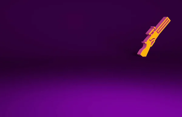 橙色猎枪图标孤立在紫色背景 打猎霰弹枪 最低纲领的概念 3D渲染3D插图 — 图库照片
