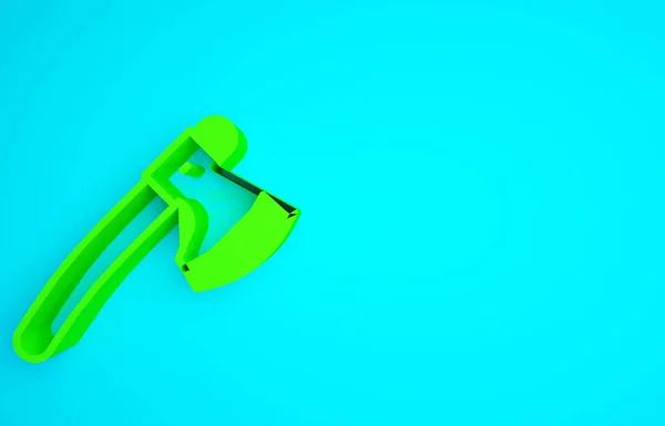 Green Wooden Axt Symbol Isoliert Auf Blauem Hintergrund Holzfällerbeil Minimalismus — Stockfoto