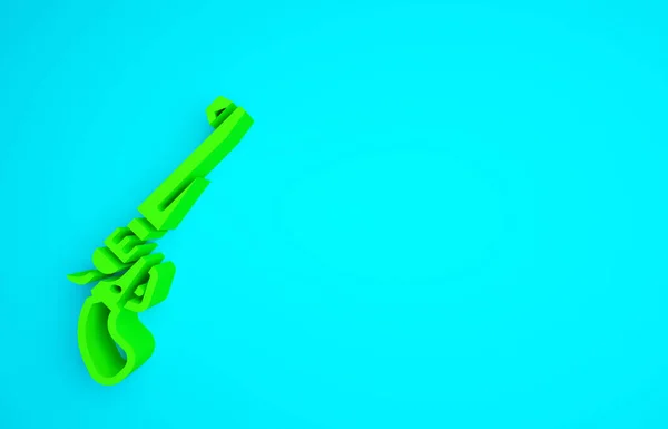 Ícone Arma Revólver Verde Isolado Fundo Azul Conceito Minimalismo Ilustração — Fotografia de Stock