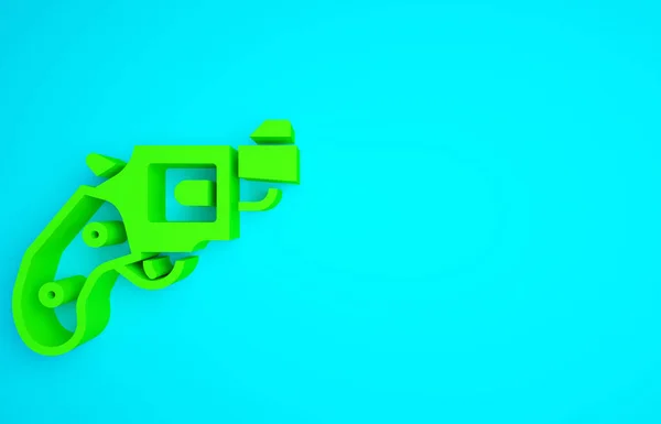 Green Small Gun Revolver Icon Isoliert Auf Blauem Hintergrund Taschenpistole — Stockfoto