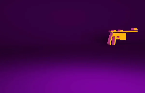 オレンジマウザー銃のアイコンは紫の背景に隔離された マウザーC96は半自動拳銃である 最小限の概念 3Dイラスト3Dレンダリング — ストック写真