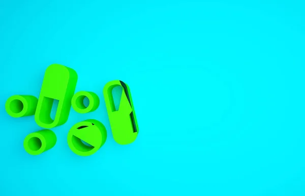 绿色药丸或石碑图标在蓝色背景下分离 胶囊药丸和药征药房设计 最低纲领的概念 3D渲染3D插图 — 图库照片