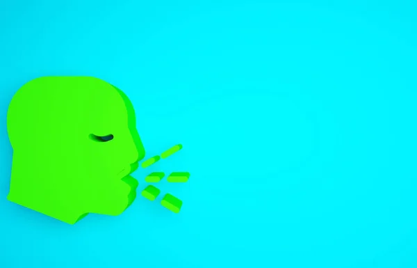 緑色の背景に隔離された緑色の男咳のアイコン ウイルス感染 インフルエンザ インフルエンザ 風邪の症状 咳をしている 最小限の概念 3Dイラスト3Dレンダリング — ストック写真