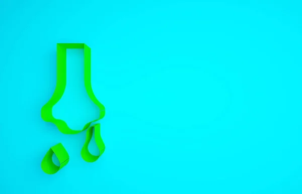 Green Runny nose icon isolated on blue background. Rhinitis symptoms, treatment. Nose and sneezing. Nasal diseases. Minimalism concept. 3d illustration 3D render.
