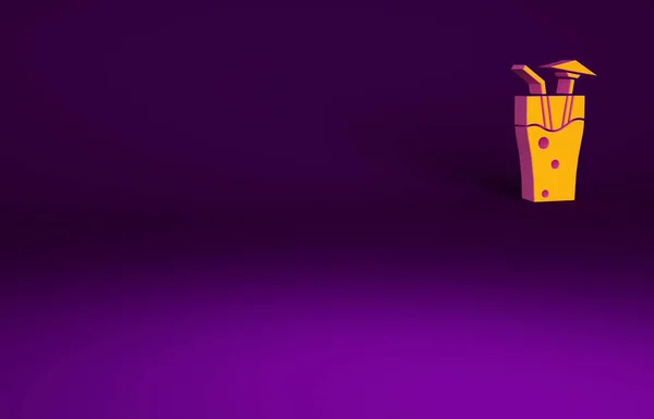 オレンジカクテルとアルコール飲料は 紫色の背景に孤立した傘のアイコンを持ちます 最小限の概念 3Dイラスト3Dレンダリング — ストック写真