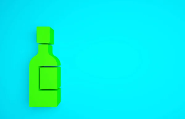 Grüne Champagnerflasche Symbol Isoliert Auf Blauem Hintergrund Minimalismus Konzept Illustration — Stockfoto