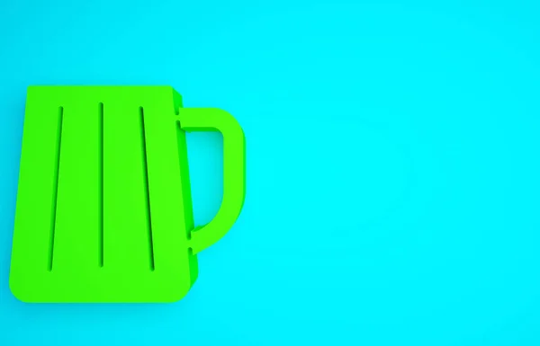 Taza Cerveza Verde Icono Aislado Sobre Fondo Azul Concepto Minimalista —  Fotos de Stock