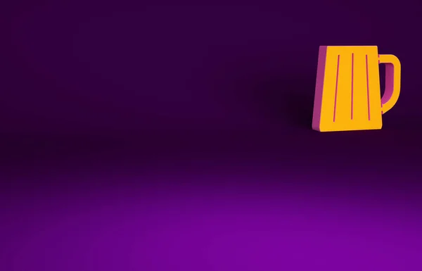 Иконка Пивной Кружки Orange Wooden Выделена Фиолетовом Фоне Концепция Минимализма — стоковое фото