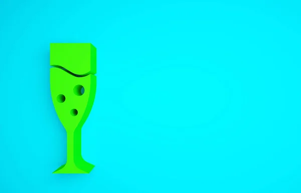 Zelené Sklo Ikony Šampaňského Izolované Modrém Pozadí Minimalismus Ilustrace Vykreslení — Stock fotografie