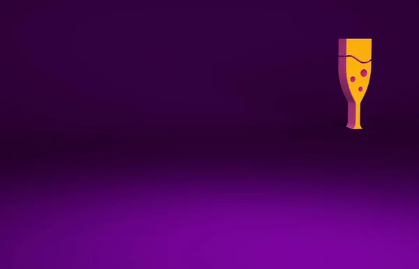 Cristal Naranja Champán Icono Aislado Sobre Fondo Púrpura Concepto Minimalista — Foto de Stock