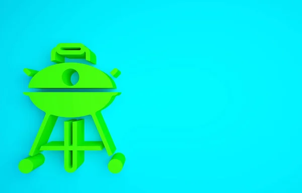 Green Barbecue Grill Symbol Isoliert Auf Blauem Hintergrund Grillparty Minimalismus — Stockfoto