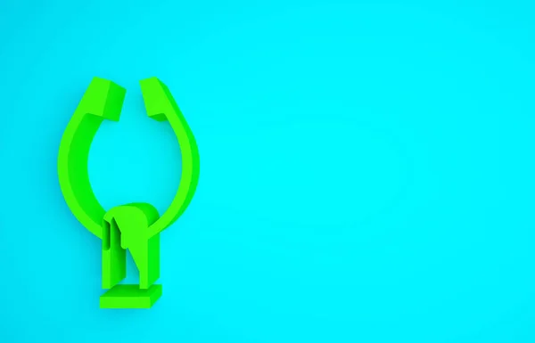 青の背景に隔離された緑の肉のトングアイコン Bbqトングサイン バーベキューやグリルツール 最小限の概念 3Dイラスト3Dレンダリング — ストック写真