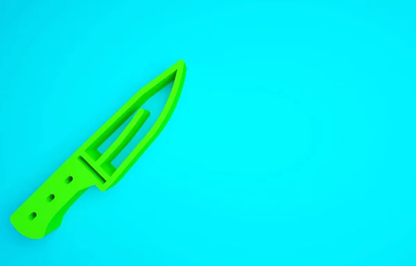 青の背景に隔離された緑の肉チョッパーアイコン 肉屋のナイフだ 肉用の包丁 肉屋のナイフだ 最小限の概念 3Dイラスト3Dレンダリング — ストック写真