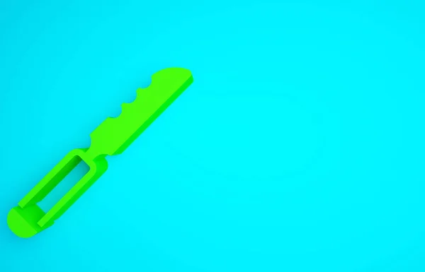 緑のパンナイフアイコンの青の背景に隔離された かわいいシンボル 最小限の概念 3Dイラスト3Dレンダリング — ストック写真