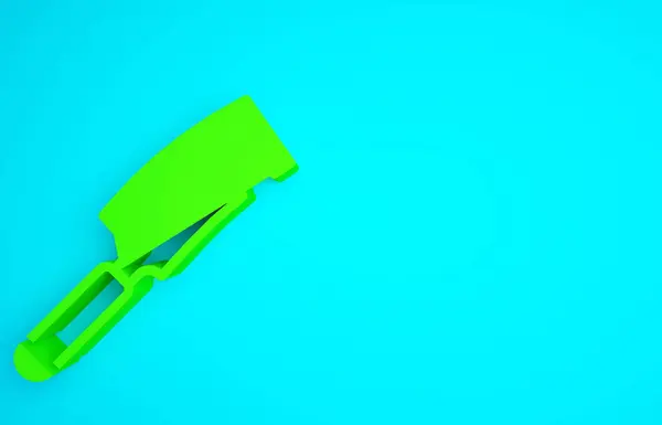 青の背景に隔離された緑の肉チョッパーアイコン 肉屋のナイフだ 肉用の包丁 肉屋のナイフだ 最小限の概念 3Dイラスト3Dレンダリング — ストック写真