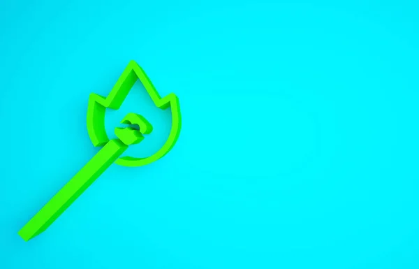 Green Burning Streichholz Mit Feuer Symbol Isoliert Auf Blauem Hintergrund — Stockfoto