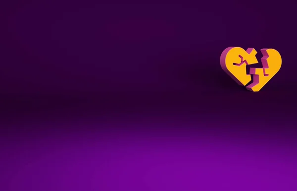 Помаранчеве Розбите Серце Або Ікона Розлучення Ізольована Пурпуровому Тлі Символ — стокове фото