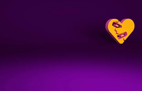 Corazón Roto Curado Naranja Icono Divorcio Aislado Sobre Fondo Púrpura — Foto de Stock