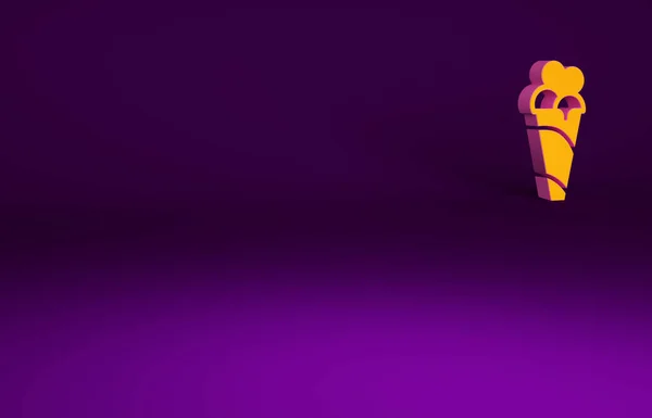 Оранжевое Мороженое Вафельном Конусе Значок Изолирован Фиолетовом Фоне Милый Символ — стоковое фото