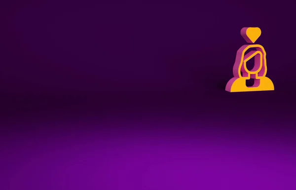 紫色の背景に孤立オレンジロマンチックな女の子のアイコン ハッピーバレンタインデー 最小限の概念 3Dイラスト3Dレンダリング — ストック写真