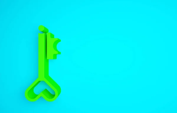 青の背景に隔離されたハート型のアイコンの緑のキー 3月8日 国際女性デー 最小限の概念 3Dイラスト3Dレンダリング — ストック写真